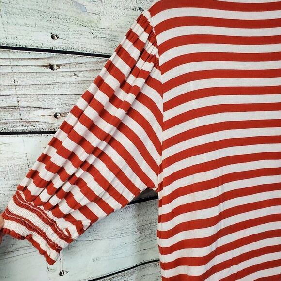 Vine & Love Rust White Striped Puff Sleeve Top Women’s Size M - Picture 4 of 7
